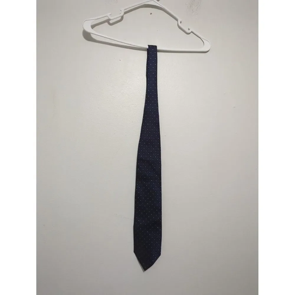 Bergamo New York Mens Navy Blue‎ Polka Dot 100% Silk Hand Made Necktie Classic